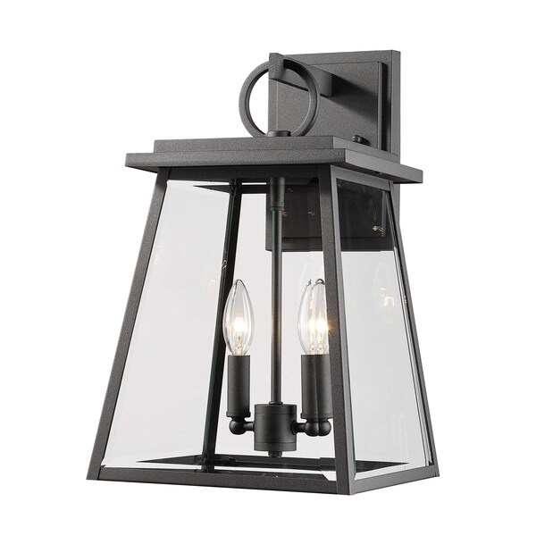 Z-Lite Broughton Outdoor Wall, 2-Light, 10.25 In.W x 11.25 In.L x 17.5 In.H, Black/Clear Beveled 521M-BK - main